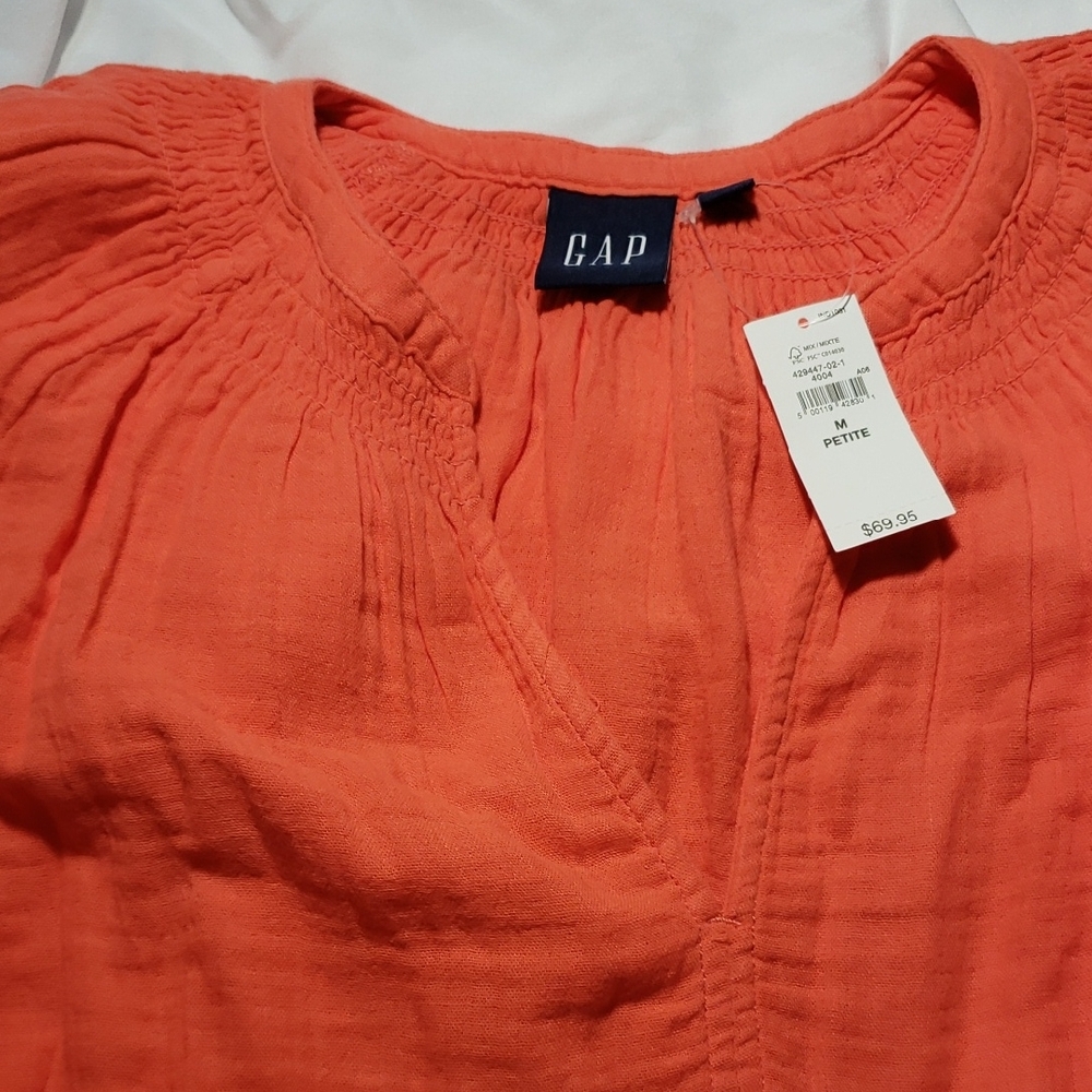 GAP Orange/Coral Vneck Crinkle Gauze Dress With Pockets Size MP